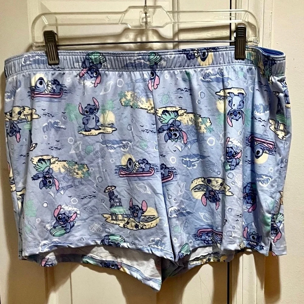 Disney Stitch Light Blue Beach Print Pajama Shorts - Picture 2 of 6